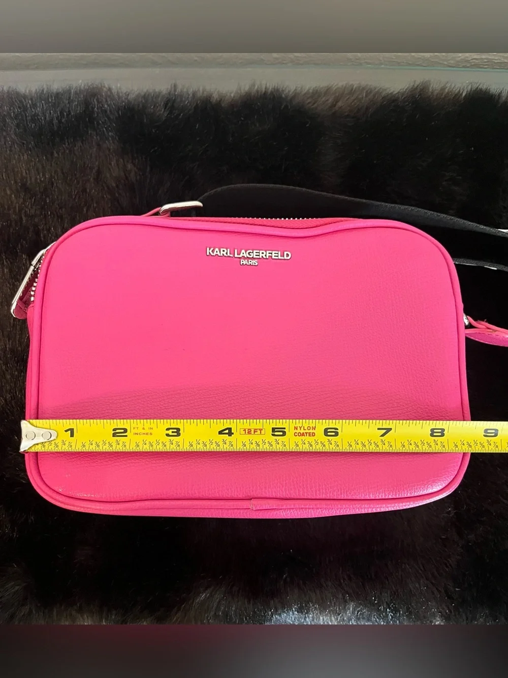 Karl Lagerfeld Vibrant Pink Pebble Crossbody Bag with Branded Strap